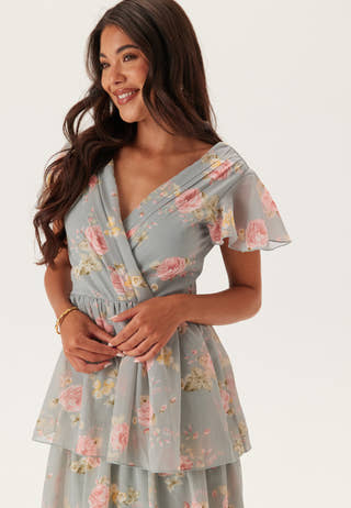 Butterfly Sleeve Flounce Dress