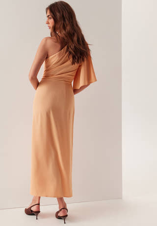 Ruched One Shoulder Midi Dress
