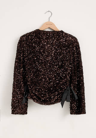 Side Slit Sequin Top Brown