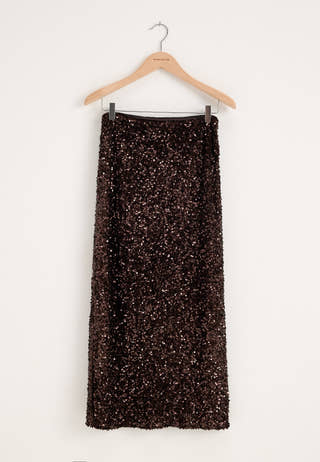 Straight Ankle Sequin Skirt Brown