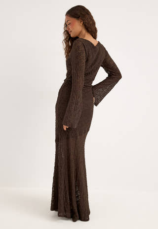 Long Sleeve Lace Maxi Dress Brown