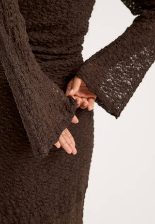 Long Sleeve Lace Maxi Dress Brown