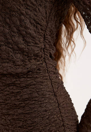 Long Sleeve Lace Maxi Dress Brown