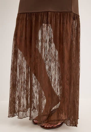 Combined Lace Maxi Dress Brown