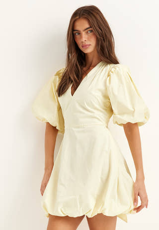 V-neck Bubble Hem Short Dress