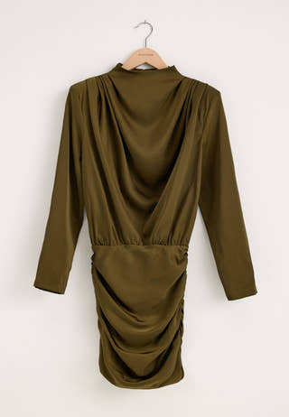 Ruched Satin Mini Dress Green