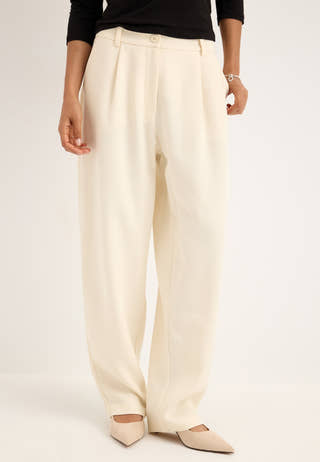 Mid Waist Barrel Trousers White