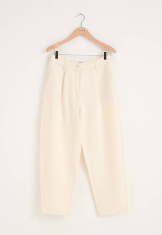 Mid Waist Barrel Trousers White