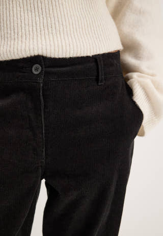 Mid Waist Corduroy Barrel Trousers Black