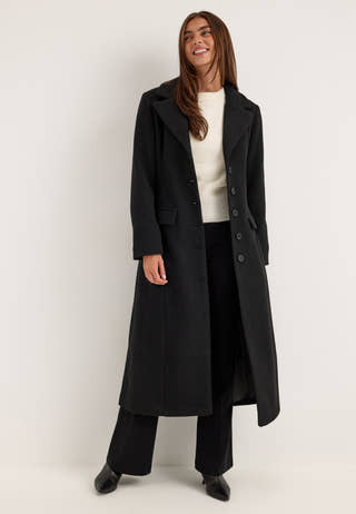 Shaped Wool Blend Coat Black