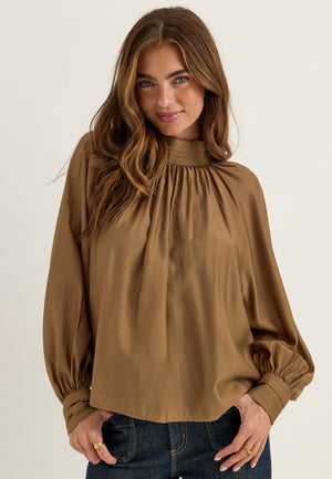 Sheer Flowy Blouse Brown