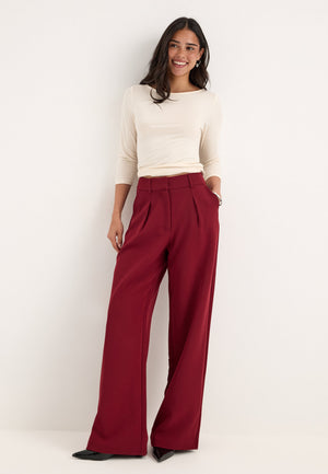 High Waist Pleated Trousers Red