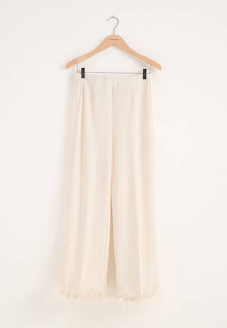 Feather-Hem Trousers White