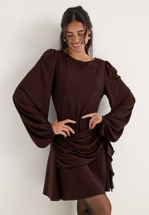Puff Sleeve Sparkling Short Dress Purple