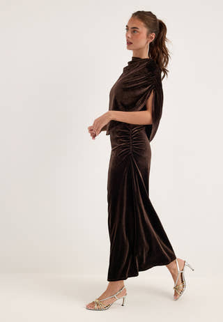 Cape Velvet Ankle Dress Brown