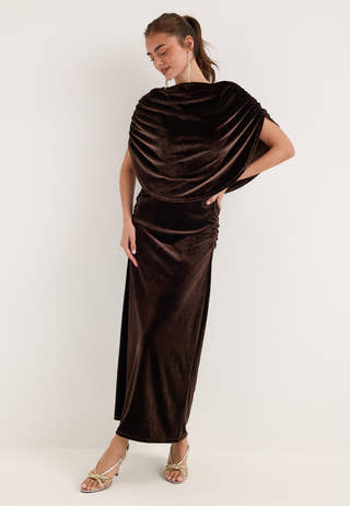 Cape Velvet Ankle Dress Brown