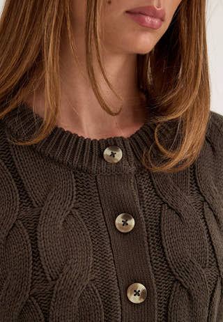 Cable Knitted Cardigan Brown