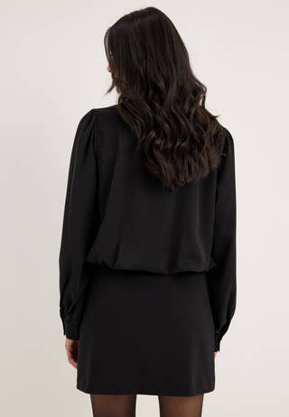 Balloon Hem Satin blouse Black