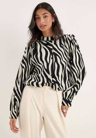 Balloon Hem Satin blouse Patterned
