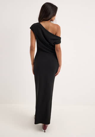 Asymmetric Draped Midi Dress Black