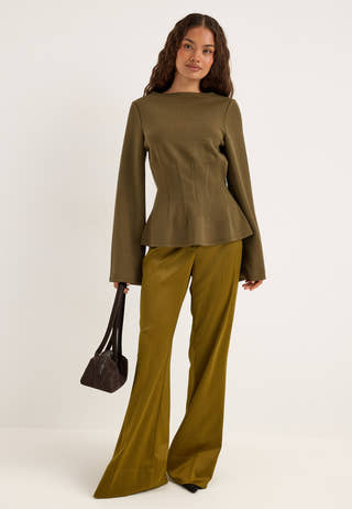 Peplum Long Sleeve top Green
