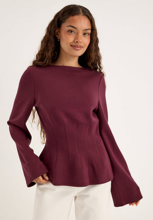 Peplum Long Sleeve top Red