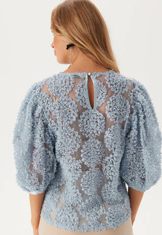 3D Flower Puff Sleeve Blouse