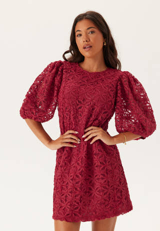 3D Flower Puff Sleeve Dress