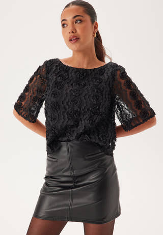 3D Flower Short Sleeve Blouse