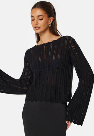 Boat Neck Structure Knitted Sweater