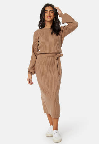 Round Neck Rib Knitted Midi Dress
