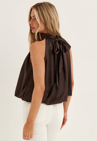 Bubble-Hem Halterneck Satin top