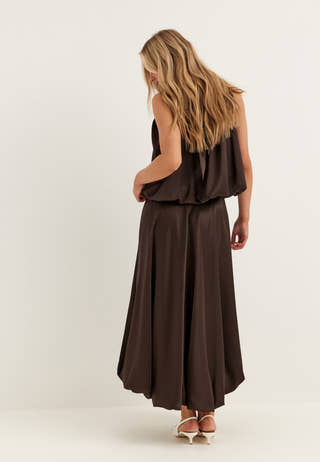 Bubble-Hem Satin Ankle Skirt