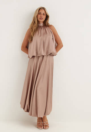 Bubble-Hem Satin Ankle Skirt