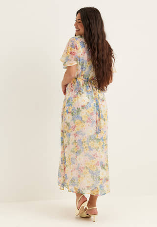 Butterfly Sleeve Chiffon Ankle Dress