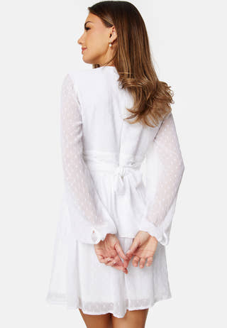 Dotted Tie Back L/S Chiffon Dress
