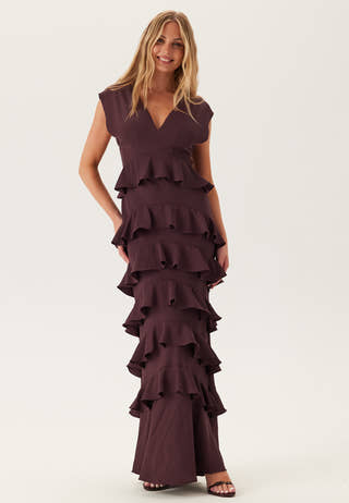 Deep V-Neck Flounce Gown