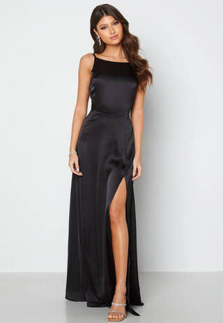 Drapy-Back Slit Satin Gown