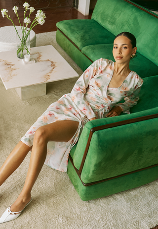Drawstring L/S Midi Dress