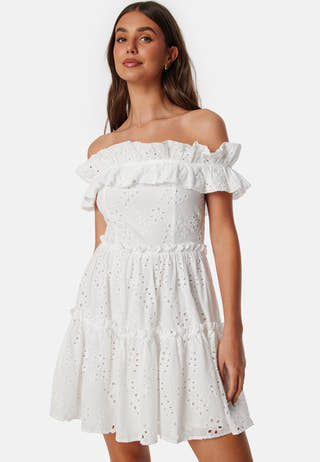 Broderie Anglaise Flounce Off Shoulder dress