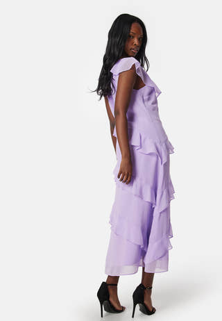 Frill Chiffon Midi Dress