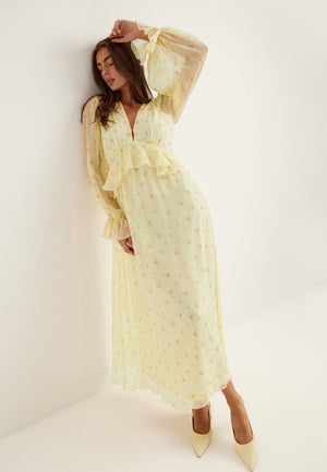Frill L/S Chiffon Midi Dress