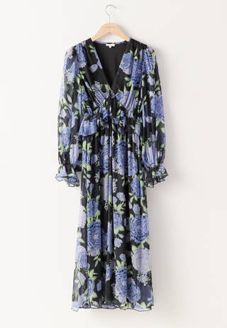 Frill L/S Chiffon Midi Dress