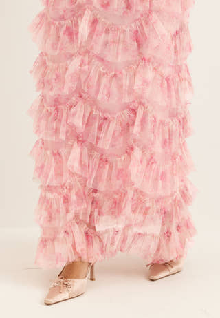 Frill Mesh Maxi Dress