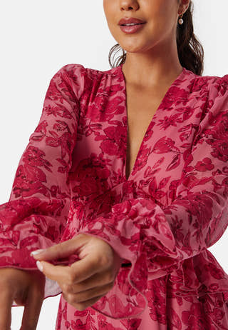 Frill L/S Chiffon Midi Dress