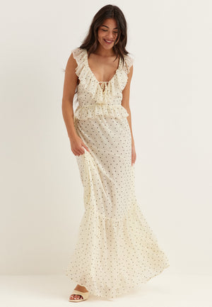 Frill Tie Back Chiffon Maxi Dress