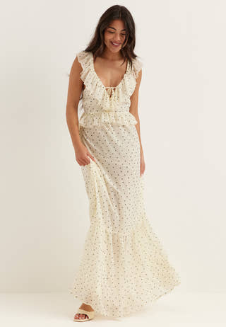 Frill Tie Back Chiffon Maxi Dress
