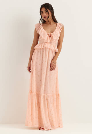 Frill Tie Back Chiffon Maxi Dress