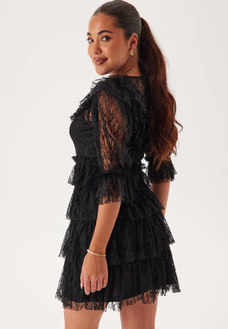 Lace Frill Puff Sleeve Dress