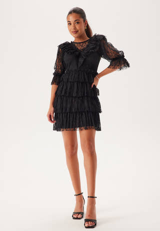 Lace Frill Puff Sleeve Dress